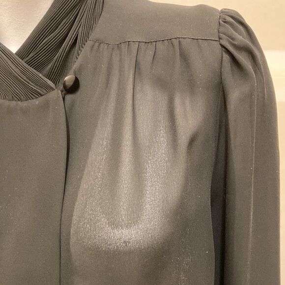 D'Allaird's Vintage Black‎ Chiffon Sheer High Collared Secretary Blouse - Picture 5 of 11